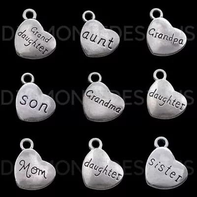 10 Pcs Quality Tibetan Silver Heart Pendants Charms Dad Mum Daughter Sister Son  • £2.95