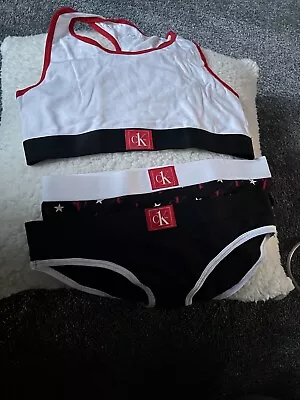 Girls Cropped Top & Brief Set Calvin Klein Age 12-14 Years NWOT • £8.99