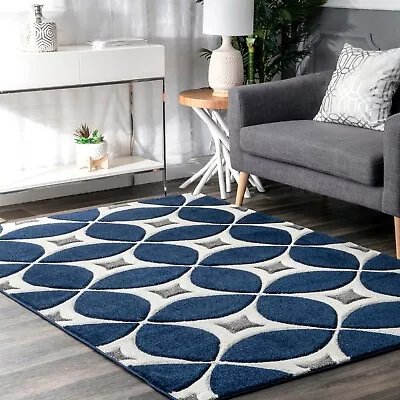 NuLOOM Hand Made Contemporary Geometric Trellis Area Rug In Navy Blue And Gray • $94.75