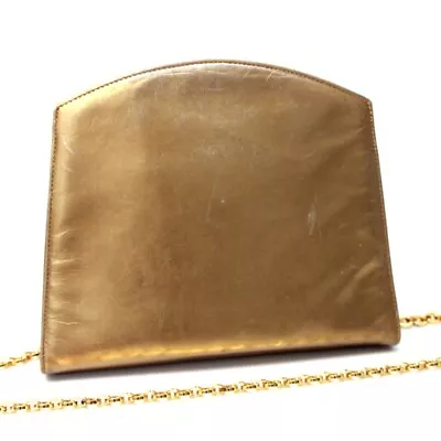 SALVATORE FERRAGAMO Pochette Chain Bag Shoulder Bag Gold Leather • $308