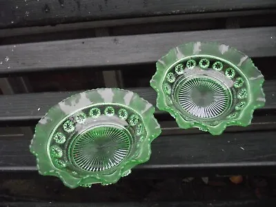 2 Vtg Art Deco George Davidson  269 Blackberry Prunt Green Glass Dessert Dishes • £6.61