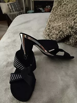 Onex Black And Silver  Mirror   3in Strappy Slides With Metal Studs Size 8 • $40