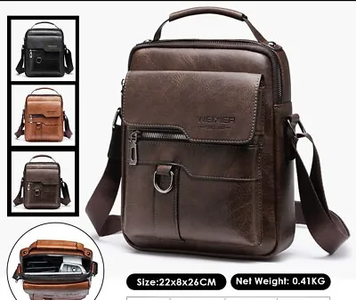 Men's Small Messenger Bags PU Leather Shoulder Bag Crossbody Wallet Casual Bags • £8.99