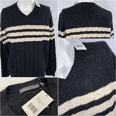 $98.98 • Buy Vince Sweater XL Men Black Stripe Wool Nylon Silk V Neck NWT $225 YGI L2-181