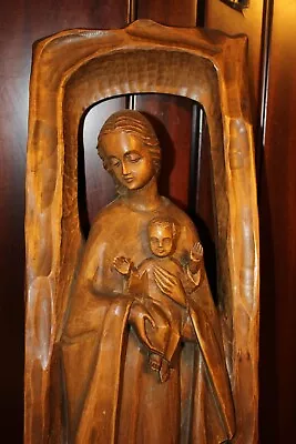 19th 20  Wood Hand Carved Our Lady Virgin Mary Madonna Jesus Statue Sculpture • $349