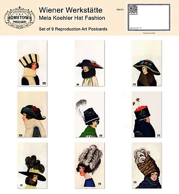 Wiener Werkstatte:  Mela Koehler Hat Fashion - Lot Of (9) Rare Repro Postcards • $9.95