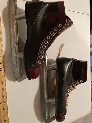 Vintage Men's Black Brown Leather 60s Ice Skates Sz 10 Excellent • $29.99