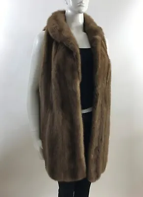 Sz L - Beautiful & Soft Walnut Brown Extra Long Mink Fur Vest Coat - New Lining • $299.99