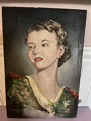 Vintage Oil Painting Portrait Of A Woman Signed Dated 1945 Not Framed • $299