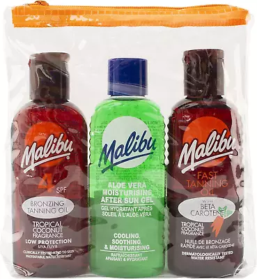 Malibu Sun Fast Tanning Travel Essentials Oils  Gel Water Resistant 3 X 100ml • £7.99