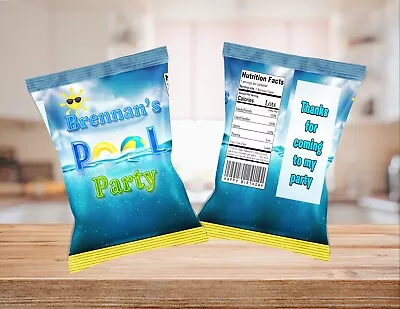 (12) Personalized POOL PARTY Chip Bags Party Favors Printed Or D. File • $17.99