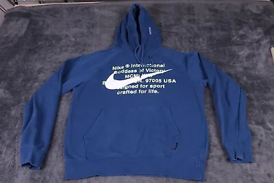 Nike Sweater Men Medium Blue Swoosh Goddess Of Victory Hood Pullover Sweatshirt • $15.34