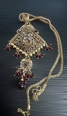 Vintage Bollywood Indian Gold Plated Lab Gemstone Necklace Statement • $15