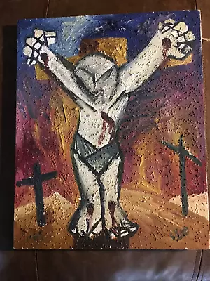 Mcm Abstract Expressionist Crucifixion Fists Of Power Painting Signed Skh Bryant • $240