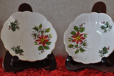 £10 • Buy Pair Of Floral REGENCY Saucers Red Flower - 14cm Diameter