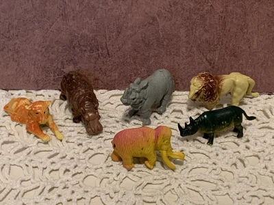 $3.99 • Buy Lot Vintage Plastic Safari Zoo Animals Toys Figures Lion Rhino Hippo Mammoth Set