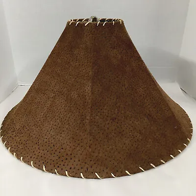 Vtg Whip Stitched Suede Chocolate Suede Leather Western Ranch Lamp Shade 12x19” • $89
