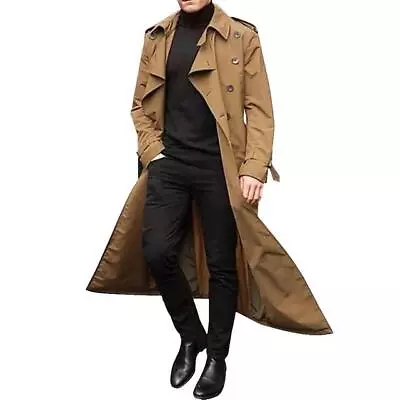 Men's Classic Lapel Long Trench Coat Jacket Windbreaker Outwear Casual Overcoat • $28.99