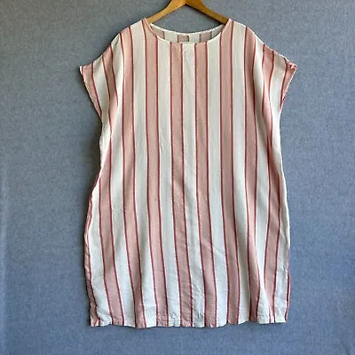 KUWAII Dress Womens Sz 10 Red White Stripe Lightweight Oversized Cotton Tencel • $59.99