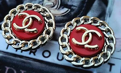 £37.20 • Buy 4 Chanel Stamped Round Red Gold CC Buttons 20mm Lot Of 4