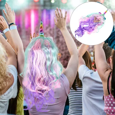  Unicorn Wig Gradient Haze Hair Rainbow Wigs Synthetic With Bangs Cosplay • £13.45