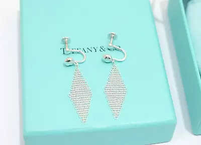 Tiffany & Co. Silver Elsa Peretti Mesh Dangle Screw Backs Earrings • $225
