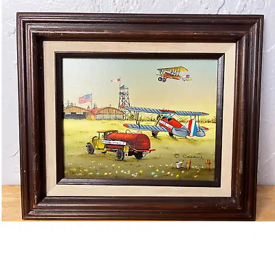 C. Carson Oil Painting US Mail Airplane Signed Original Vintage Airport Pilot • $69.99