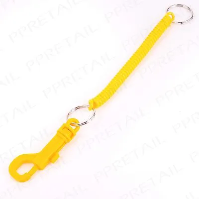 YELLOW SPIRAL KEY CHAIN Retractable Belt Clip Ring Stretchy Coil Spring Keyring • £3.82