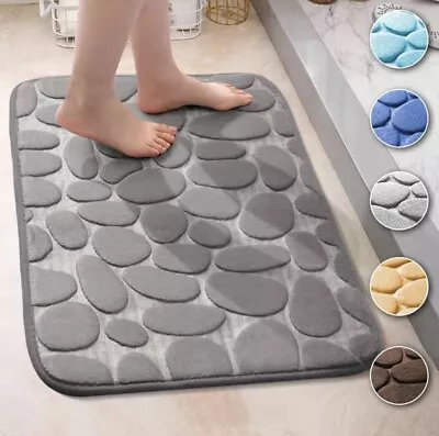 Non Slip Gray Pebble Memory Foam Bath Mat Carpet Rug Decor • $15