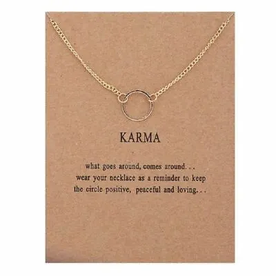 Karma Gold Necklace Various Sentiments Good Luck Charm  Gift Wish • £5.50