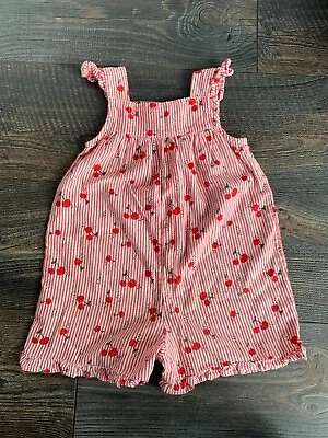 F+f Tesco Baby Girls Red Striped Cheryy Print Playsuit -  1.5-2 Yrs • £6.98