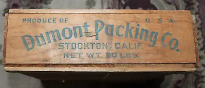 Vtg Wood Fruit Crate DUMONT PACKING STOCKTON CALIF.  14x18x5 • $9.99