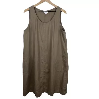 J.JILL Love Linen Dress Womens Large Brown Sleeveless Pockets Shift Lagenlook • $24.98