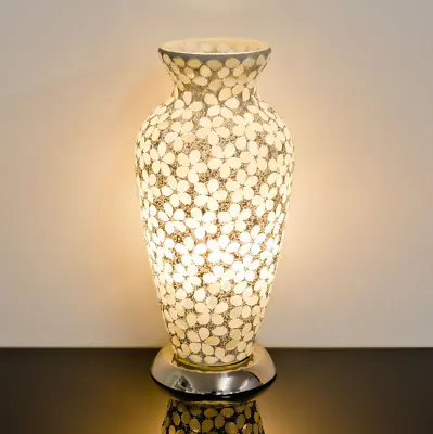 Mosaic Glass Vase Lamp Opaque Flower Design Petal Floral Home Gift Table Light • £49.99