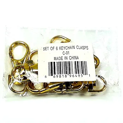 New Pack Of 6 Gold Tone Metal Swivel Lanyard Lobster Claw Keychain Clasps - NIP • $6.99