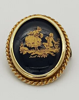 Vintage Cobalt Blue & Gold Castel Limoges Fragonard Lovers Pin/Brooch • £45