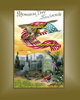 5x7 Military MEMORIAL EAGLE With Flag Veteran Hero Art Print • $7.99