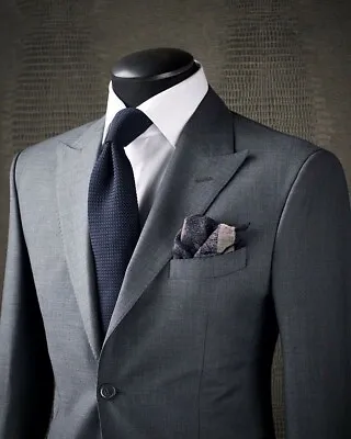 Men's Gray Suit 2Pcs Peak Lapel Slim Fit Suit Groom Tuxedos Wedding Formal Suit • $85.55