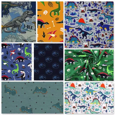 Cotton Jersey Fabric Stretch Childrens Pj's Tshirts Leggings Dinosaur Jurassic  • £8.50