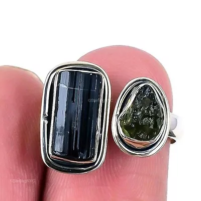 Birthday Gift For Her Natural Moldavite Quartz Statement Ring Size 6 925 Silver • $20.99