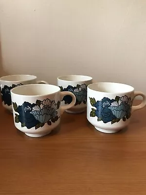 Vintage Retro Barratts Of Staffordshire Pottery Tea Cups X 4 Blue Harmony • £8