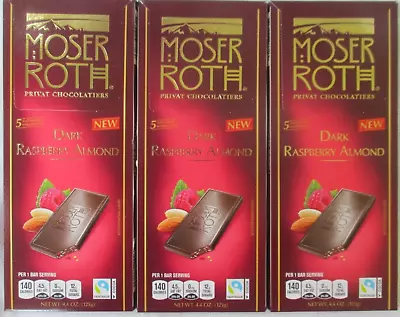 3 Packs Moser Roth Dark Raspberry Almond Chocolate Bars 4.4-oz • $12.99