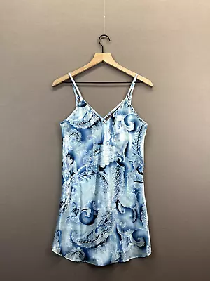 Morgan Taylor Womens Blue NightGown Paisley Sleeveless V-Neck Size Small   • $12.50