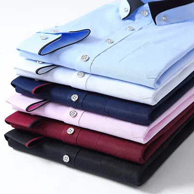 Mens Casual Double Collar Slim Fit Formal Shirt Italian Design Long Sleeve UK • £18.44