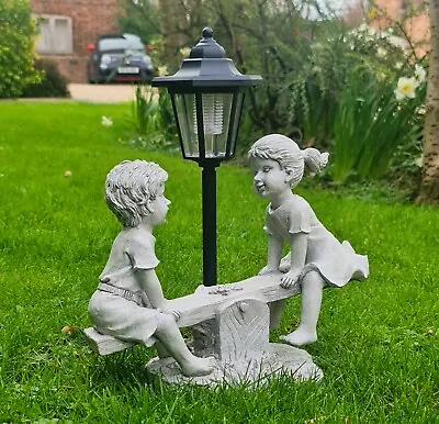 Garden Ornaments Solar Boy And Girl Seesaw Decor Outdoor Indoor • £16.95