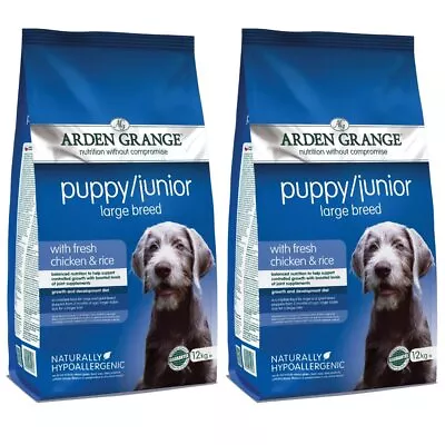 £114.39 • Buy 2 X 12kg Bags Dry Dog Food Arden Grange Puppy / Junior Lamb & Rice 24kg BULK