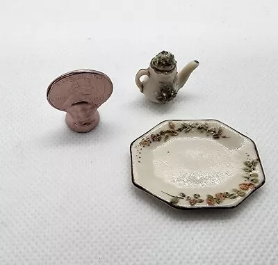 Dollhouse Miniature 1:12 Porcelain Tray And Tea Coffee Pot Fine Artisan Signed • $0.99