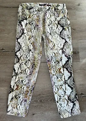 Robell Jeans Elena Slim 09 Cropped Trousers Size UK 16 Snake Animal Print Bright • £25