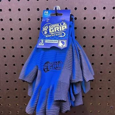 Gorilla Grip Fingerless Never Slip Gloves 3 Pair One Size Fits All Fishing Blue • $16.99
