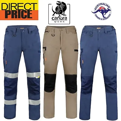 Canura Mens Cargo Work Pants Flexible Durable 8 Pockets Cotton Elastic Side Tape • $34.85